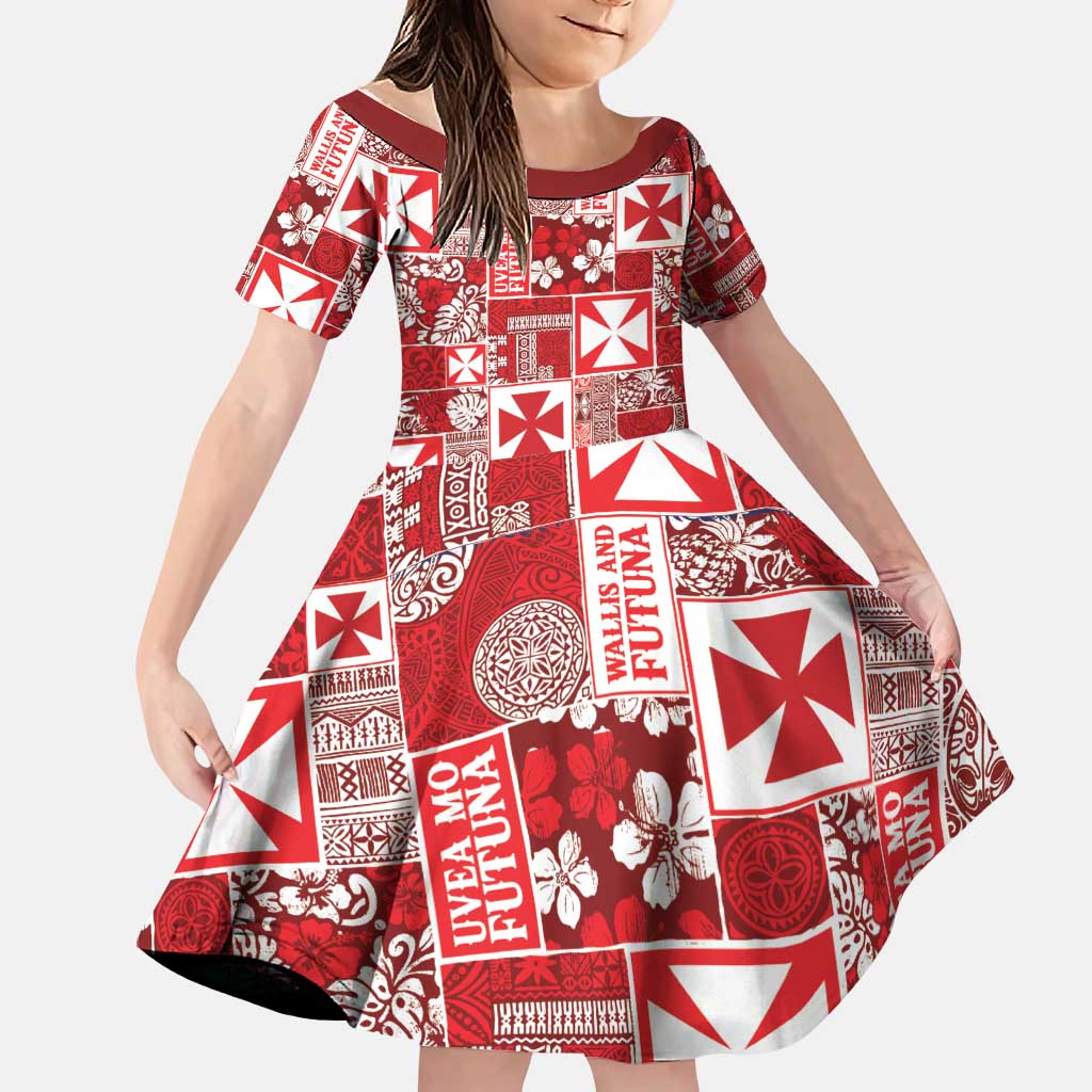 Wallis Et Futuna Kilisimasi Fiefia Family Matching Long Sleeve Bodycon Dress and Hawaiian Shirt Pacific Patchwork Xmas Vibes LT9 Daughter's Dress Red - Polynesian Pride