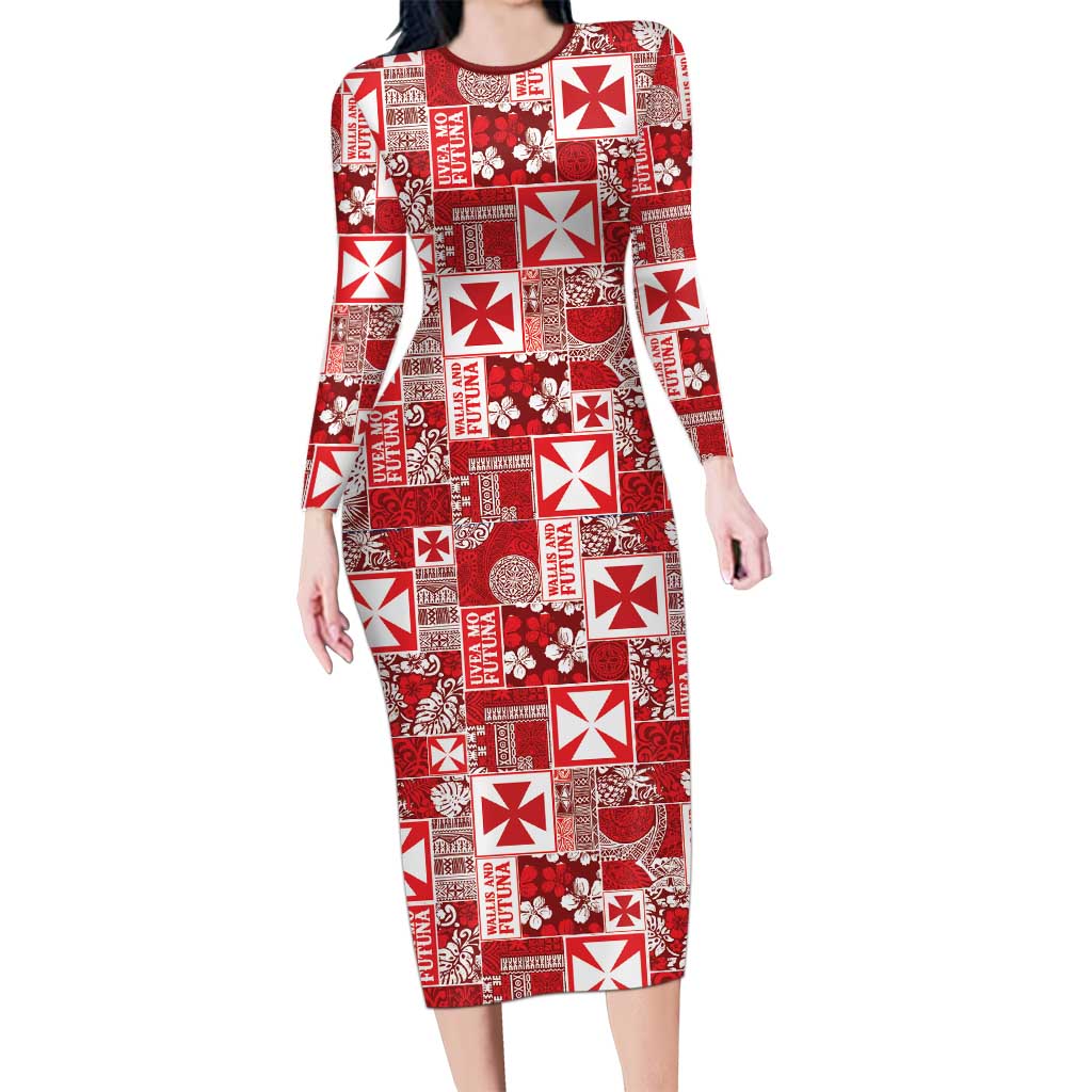 Wallis Et Futuna Kilisimasi Fiefia Family Matching Long Sleeve Bodycon Dress and Hawaiian Shirt Pacific Patchwork Xmas Vibes LT9 Mom's Dress Red - Polynesian Pride