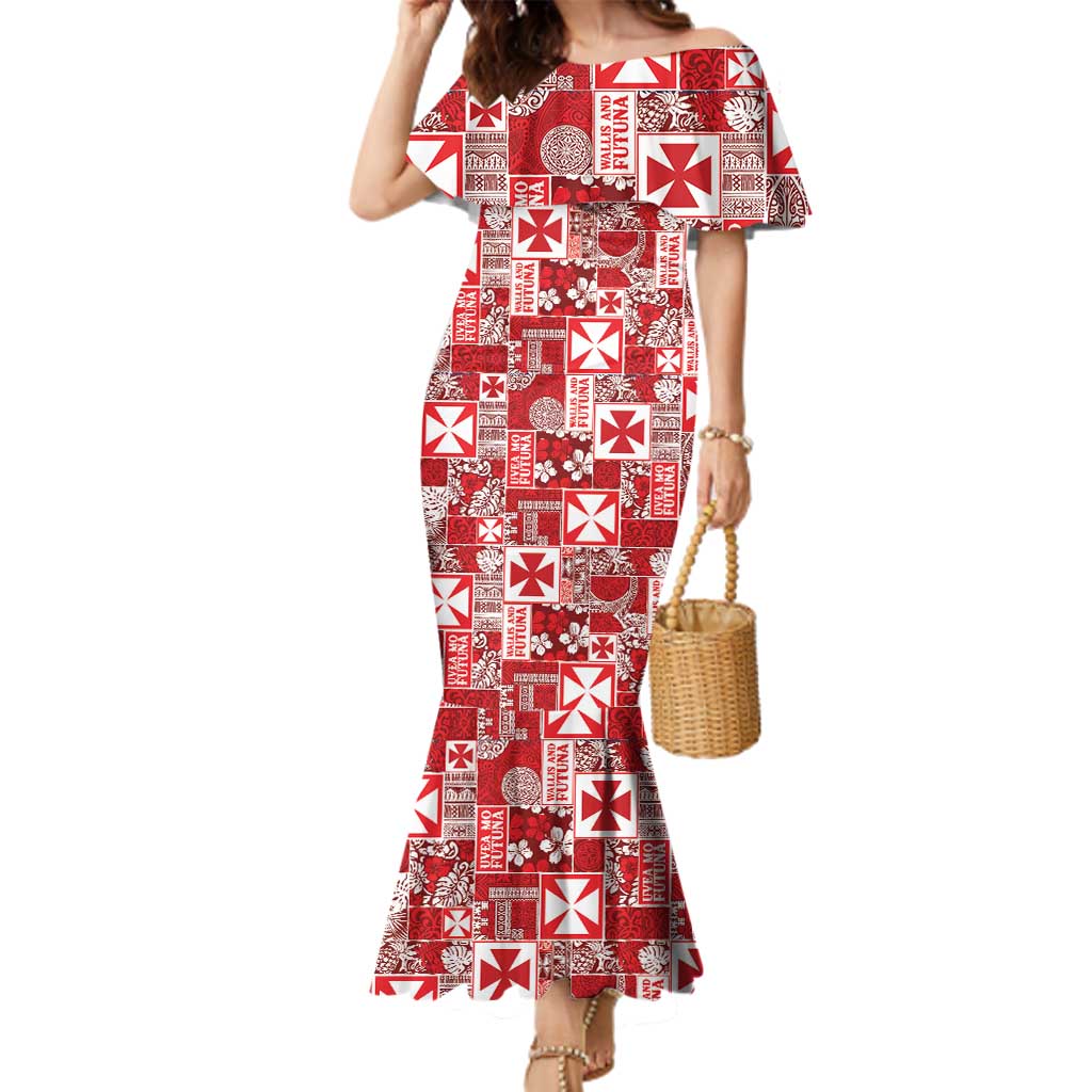 Wallis Et Futuna Kilisimasi Fiefia Family Matching Mermaid Dress and Hawaiian Shirt Pacific Patchwork Xmas Vibes LT9 Mom's Dress Red - Polynesian Pride