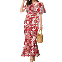 Wallis Et Futuna Kilisimasi Fiefia Family Matching Mermaid Dress and Hawaiian Shirt Pacific Patchwork Xmas Vibes LT9 Mom's Dress Red - Polynesian Pride