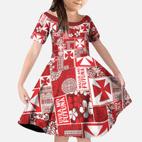 Wallis Et Futuna Kilisimasi Fiefia Family Matching Off The Shoulder Long Sleeve Dress and Hawaiian Shirt Pacific Patchwork Xmas Vibes LT9 Daughter's Dress Red - Polynesian Pride