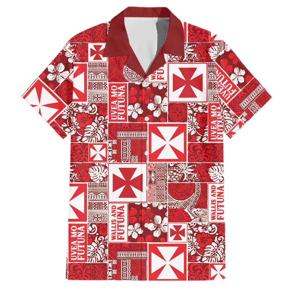 Wallis Et Futuna Kilisimasi Fiefia Family Matching Off Shoulder Maxi Dress and Hawaiian Shirt Pacific Patchwork Xmas Vibes LT9 Dad's Shirt - Short Sleeve Red - Polynesian Pride