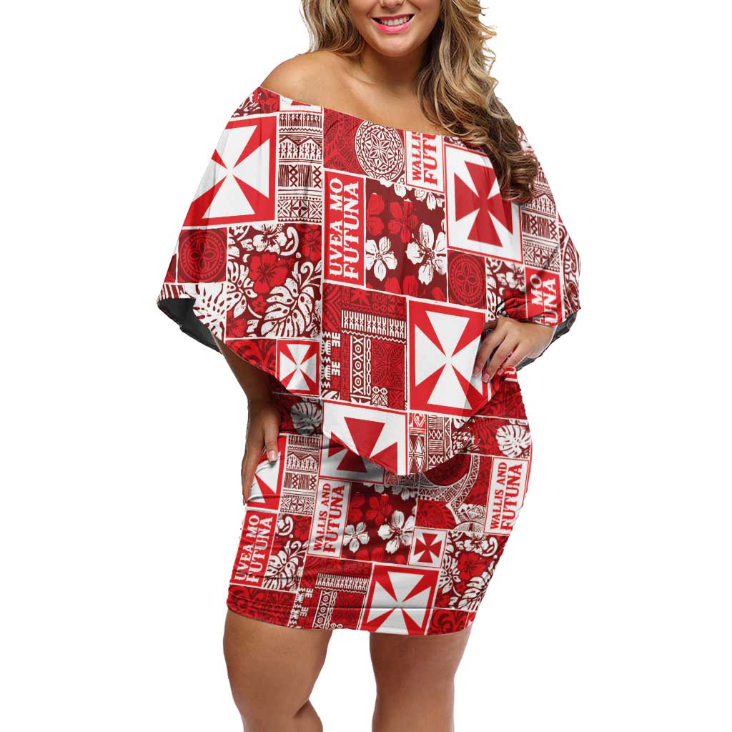 Wallis Et Futuna Kilisimasi Fiefia Family Matching Off Shoulder Short Dress and Hawaiian Shirt Pacific Patchwork Xmas Vibes LT9 Mom's Dress Red - Polynesian Pride