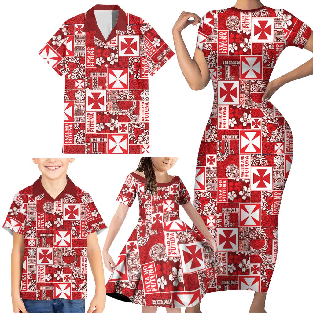 Wallis Et Futuna Kilisimasi Fiefia Family Matching Short Sleeve Bodycon Dress and Hawaiian Shirt Pacific Patchwork Xmas Vibes - Polynesian Pride