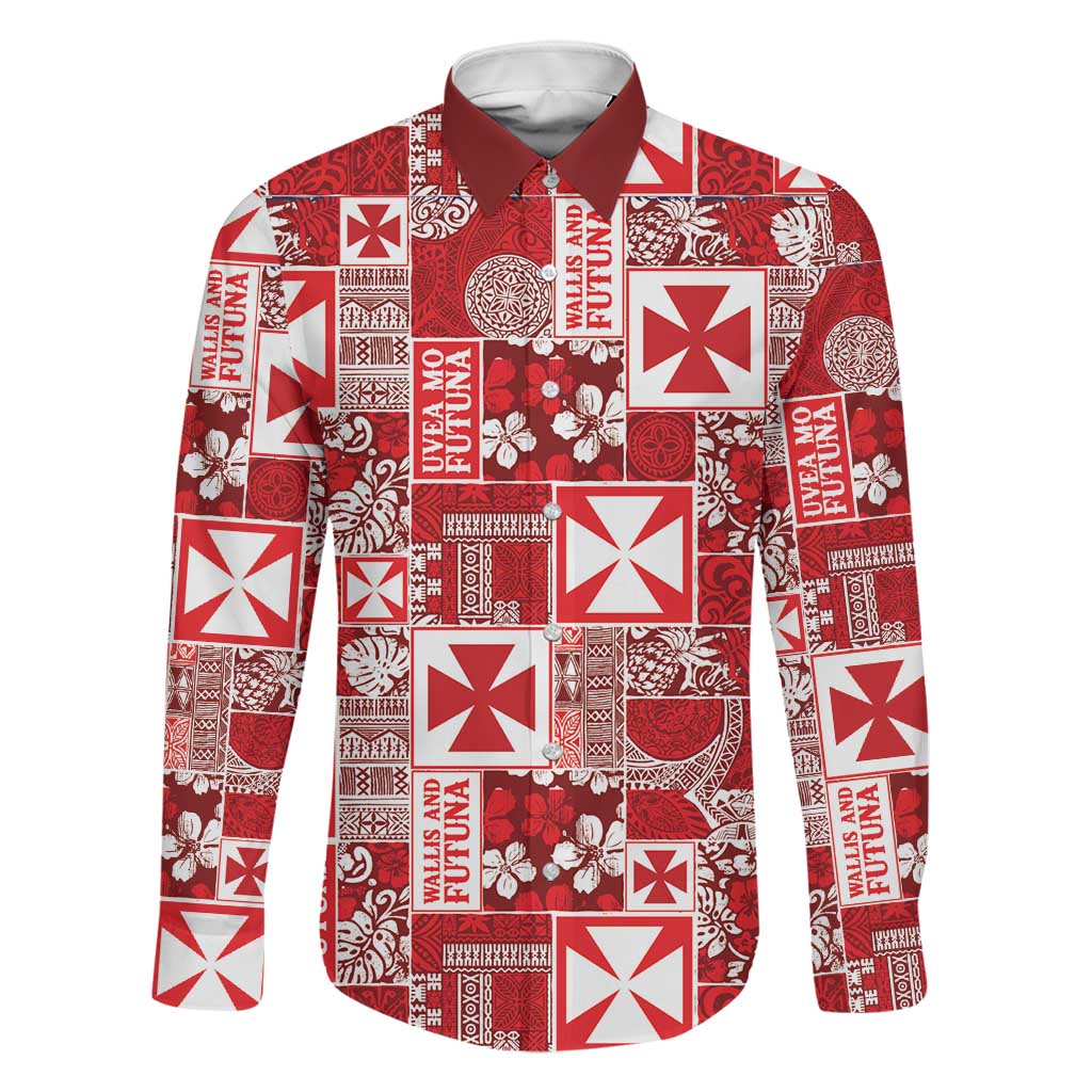 Wallis Et Futuna Kilisimasi Fiefia Family Matching Tank Maxi Dress and Hawaiian Shirt Pacific Patchwork Xmas Vibes LT9 Dad's Shirt - Long Sleeve Red - Polynesian Pride