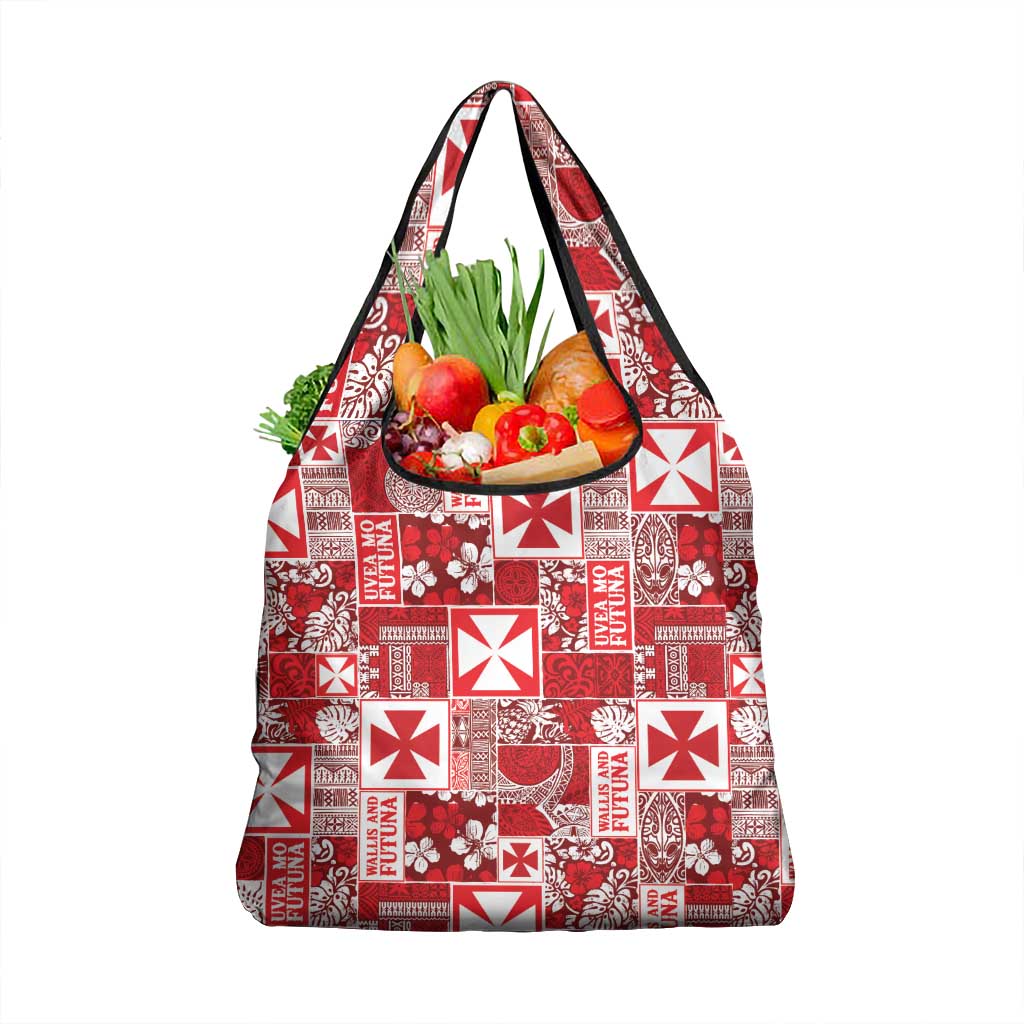 Wallis Et Futuna Kilisimasi Fiefia Grocery Bag Pacific Patchwork Xmas Vibes LT9 1-pack One Size Red - Polynesian Pride