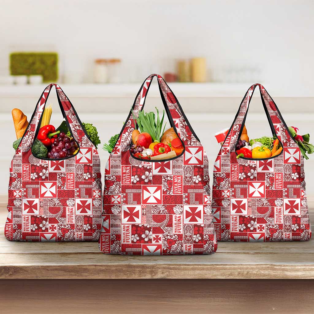 Wallis Et Futuna Kilisimasi Fiefia Grocery Bag Pacific Patchwork Xmas Vibes LT9 3-pack One Size Red - Polynesian Pride