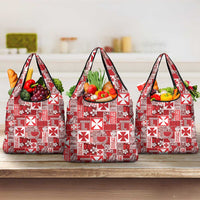 Wallis Et Futuna Kilisimasi Fiefia Grocery Bag Pacific Patchwork Xmas Vibes LT9 3-pack One Size Red - Polynesian Pride