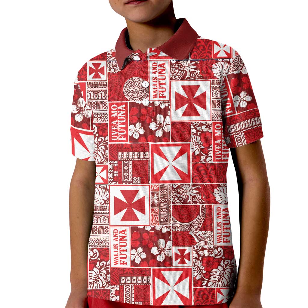 Wallis Et Futuna Kilisimasi Fiefia Kid Polo Shirt Pacific Patchwork Xmas Vibes - Polynesian Pride