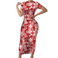 Wallis Et Futuna Kilisimasi Fiefia Short Sleeve Bodycon Dress Pacific Patchwork Xmas Vibes LT9 Long Dress Red - Polynesian Pride