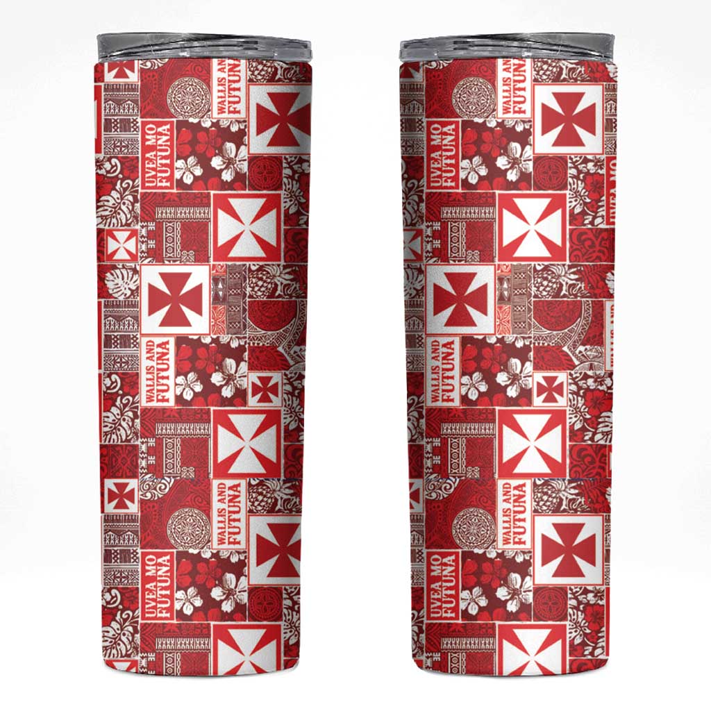 Wallis Et Futuna Kilisimasi Fiefia Skinny Tumbler Pacific Patchwork Xmas Vibes LT9 Red - Polynesian Pride