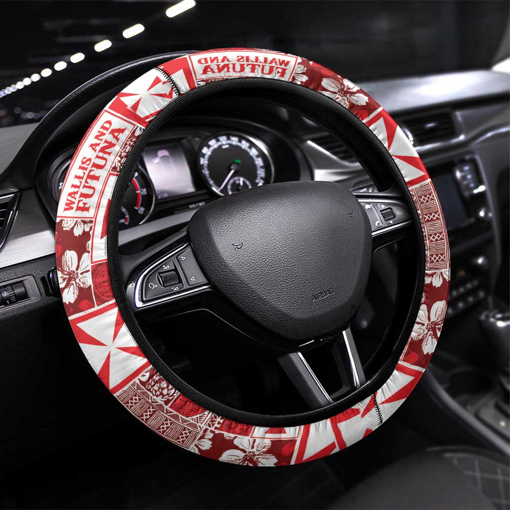 Wallis Et Futuna Kilisimasi Fiefia Steering Wheel Cover Pacific Patchwork Xmas Vibes LT9 Universal Fit Red - Polynesian Pride