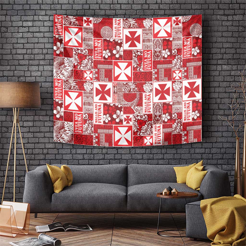 Wallis Et Futuna Kilisimasi Fiefia Tapestry Pacific Patchwork Xmas Vibes LT9 Red - Polynesian Pride