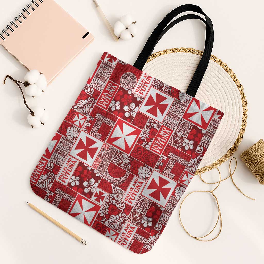 Wallis Et Futuna Kilisimasi Fiefia Tote Bag Pacific Patchwork Xmas Vibes LT9 Black Strap One Size Red - Polynesian Pride