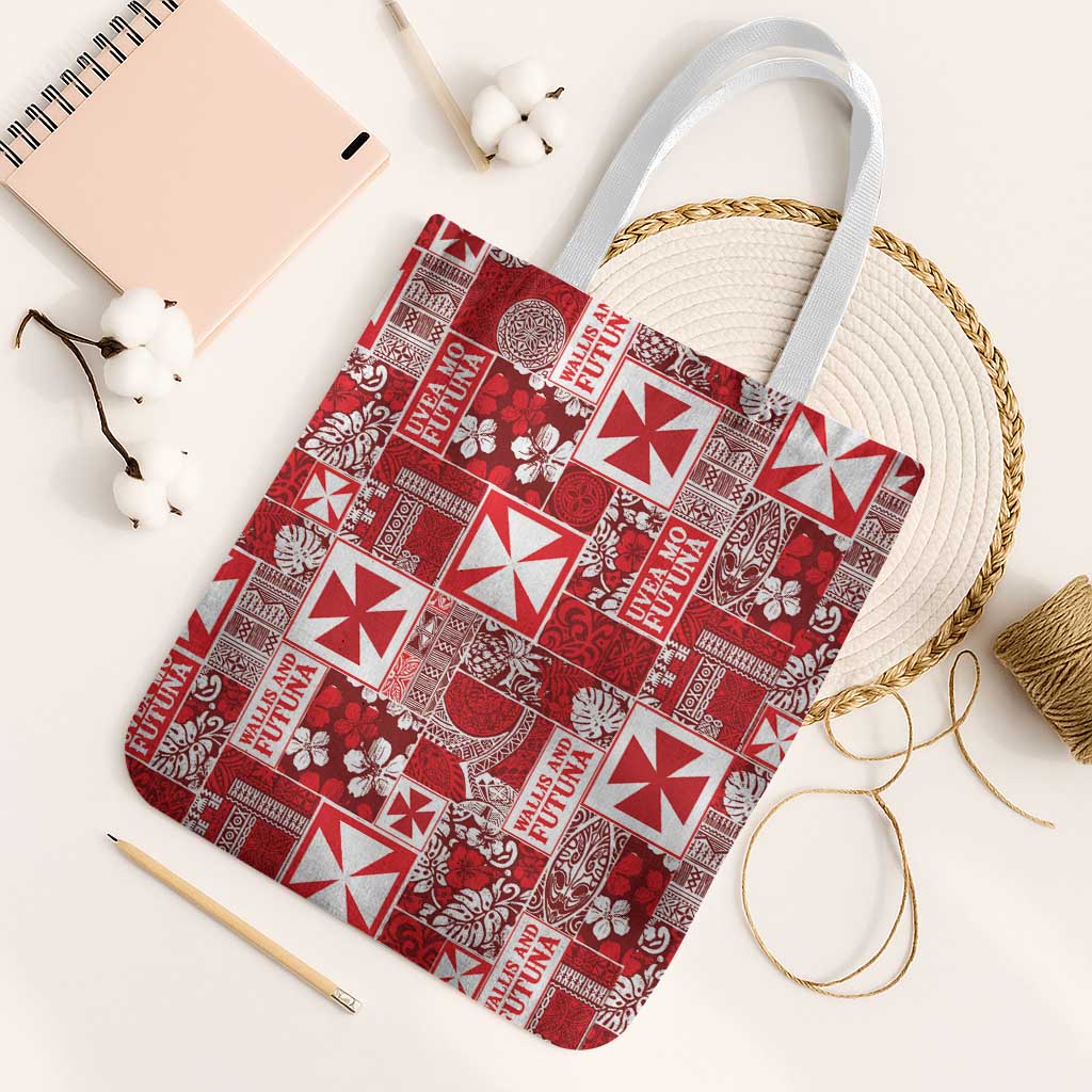 Wallis Et Futuna Kilisimasi Fiefia Tote Bag Pacific Patchwork Xmas Vibes LT9 White Strap One Size Red - Polynesian Pride