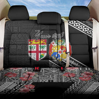 Fiji Tonga Coat of Arm Personalised Back Car Seat Cover With Masi Tapa and Tongan Ngatu Together LT9 One Size Black - Polynesian Pride