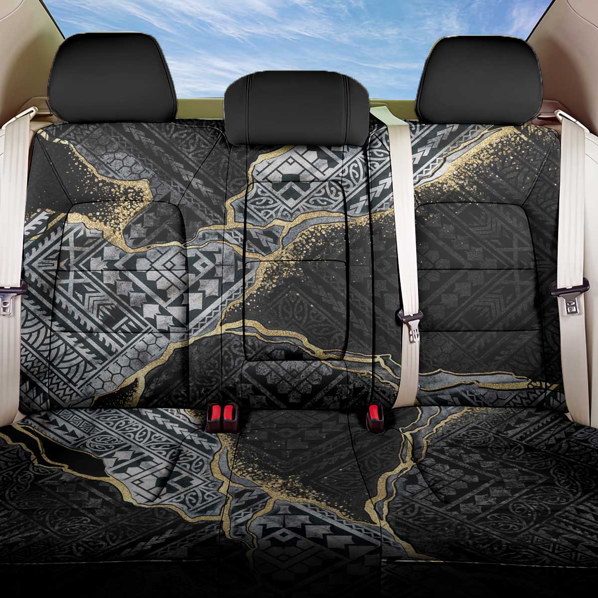 Polynesian Tribal Tattoo Back Car Seat Cover Dark Marble Pattern LT9 One Size Black - Polynesian Pride