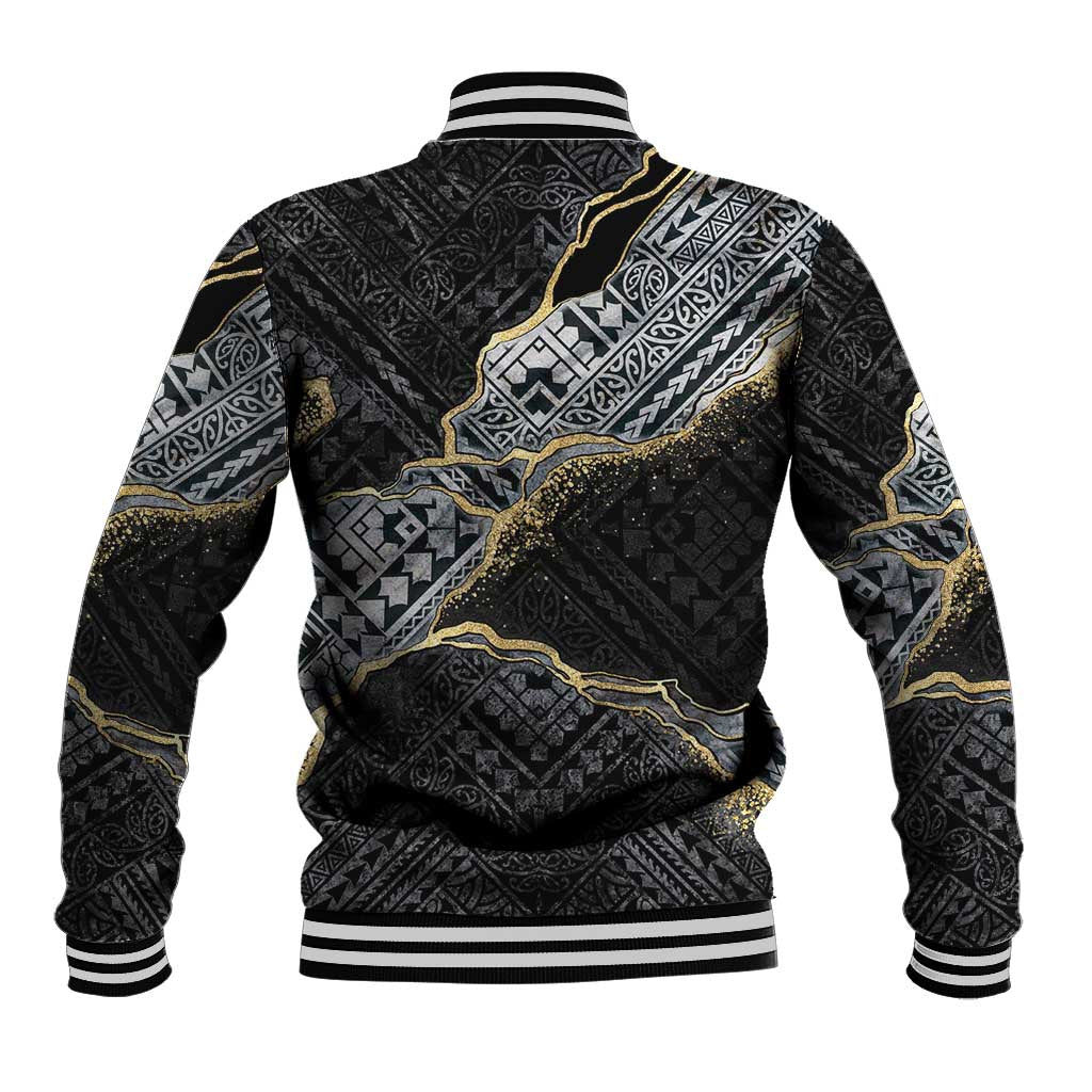 Polynesian Tribal Tattoo Baseball Jacket Dark Marble Pattern