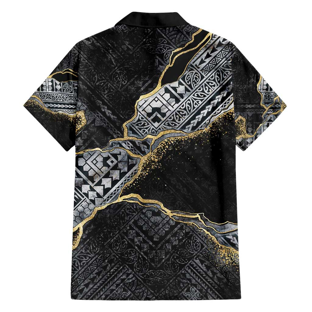 Polynesian Tribal Tattoo Family Matching Long Sleeve Bodycon Dress and Hawaiian Shirt Dark Marble Pattern LT9 - Polynesian Pride