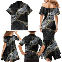 Polynesian Tribal Tattoo Family Matching Mermaid Dress and Hawaiian Shirt Dark Marble Pattern LT9 - Polynesian Pride