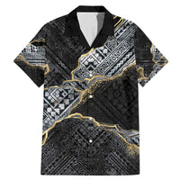 Polynesian Tribal Tattoo Family Matching Mermaid Dress and Hawaiian Shirt Dark Marble Pattern LT9 Dad's Shirt - Short Sleeve Black - Polynesian Pride