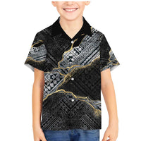 Polynesian Tribal Tattoo Family Matching Mermaid Dress and Hawaiian Shirt Dark Marble Pattern LT9 Son's Shirt Black - Polynesian Pride