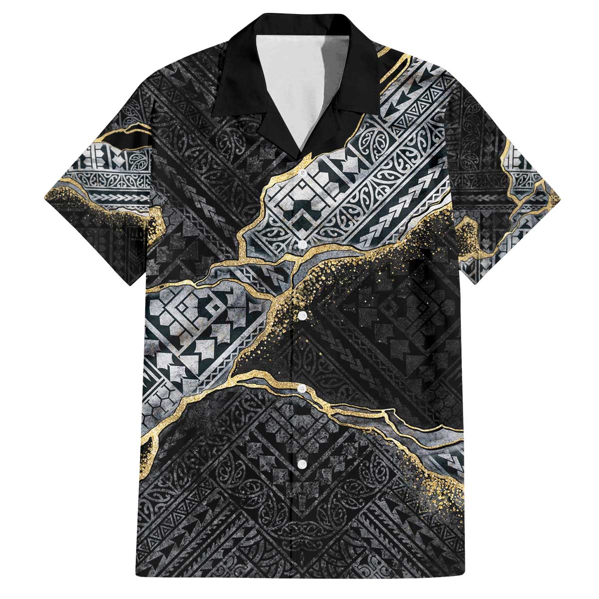 Polynesian Tribal Tattoo Family Matching Off The Shoulder Long Sleeve Dress and Hawaiian Shirt Dark Marble Pattern LT9 - Polynesian Pride