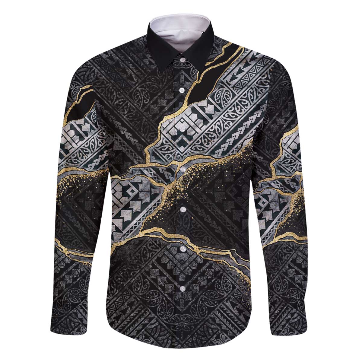 Polynesian Tribal Tattoo Family Matching Off The Shoulder Long Sleeve Dress and Hawaiian Shirt Dark Marble Pattern LT9 - Polynesian Pride
