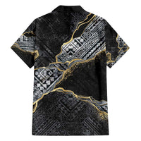 Polynesian Tribal Tattoo Family Matching Off Shoulder Maxi Dress and Hawaiian Shirt Dark Marble Pattern LT9 - Polynesian Pride