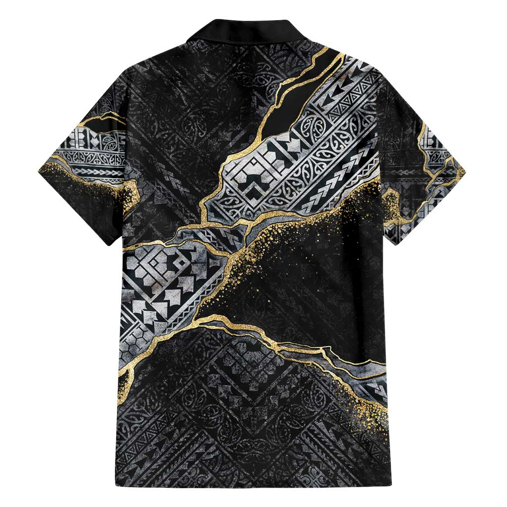 Polynesian Tribal Tattoo Family Matching Short Sleeve Bodycon Dress and Hawaiian Shirt Dark Marble Pattern LT9 - Polynesian Pride