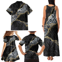 Polynesian Tribal Tattoo Family Matching Tank Maxi Dress and Hawaiian Shirt Dark Marble Pattern LT9 - Polynesian Pride