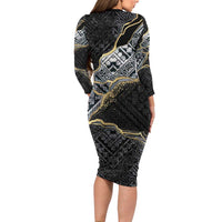 Polynesian Tribal Tattoo Long Sleeve Bodycon Dress Dark Marble Pattern LT9 - Polynesian Pride