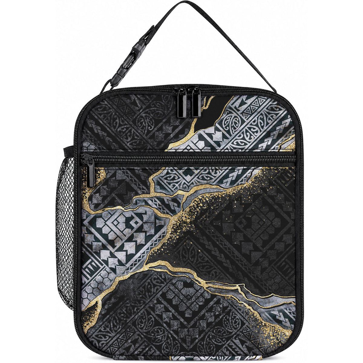Polynesian Tribal Tattoo Lunch Bag Dark Marble Pattern LT9 10.2 × 8.3 × 4.3 inch Black - Polynesian Pride