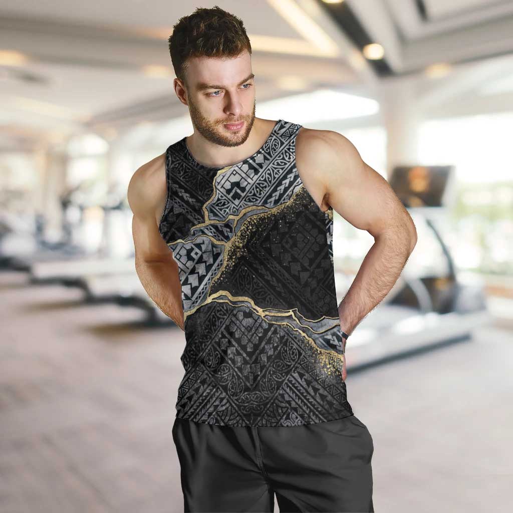 Polynesian Tribal Tattoo Men Tank Top Dark Marble Pattern LT9 Black - Polynesian Pride