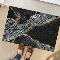 Polynesian Tribal Tattoo Rubber Doormat Dark Marble Pattern