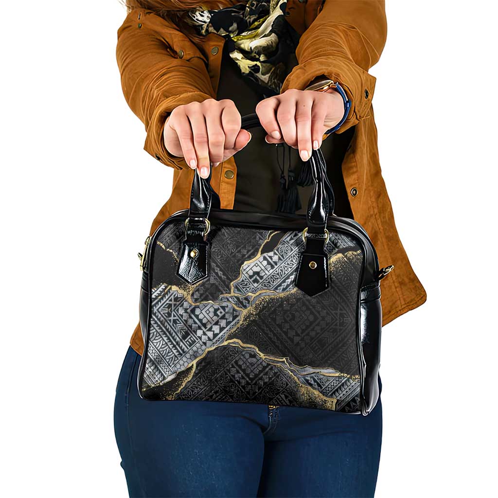 Polynesian Tribal Tattoo Shoulder Handbag Dark Marble Pattern LT9 One Size Black - Polynesian Pride