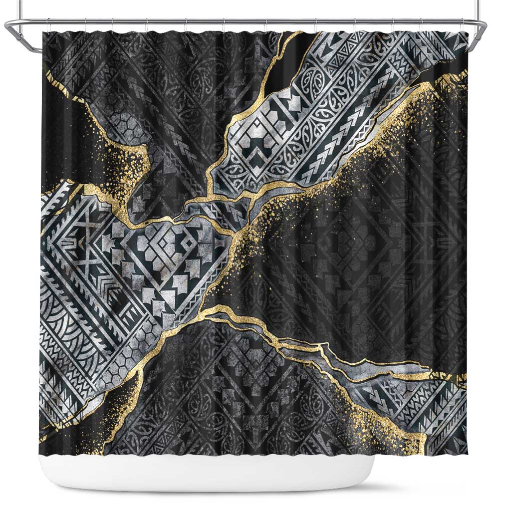 Polynesian Tribal Tattoo Shower Curtain Dark Marble Pattern LT9 Black - Polynesian Pride