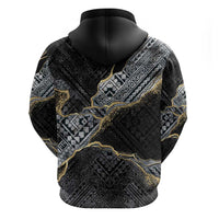 Polynesian Tribal Tattoo Zip Hoodie Dark Marble Pattern