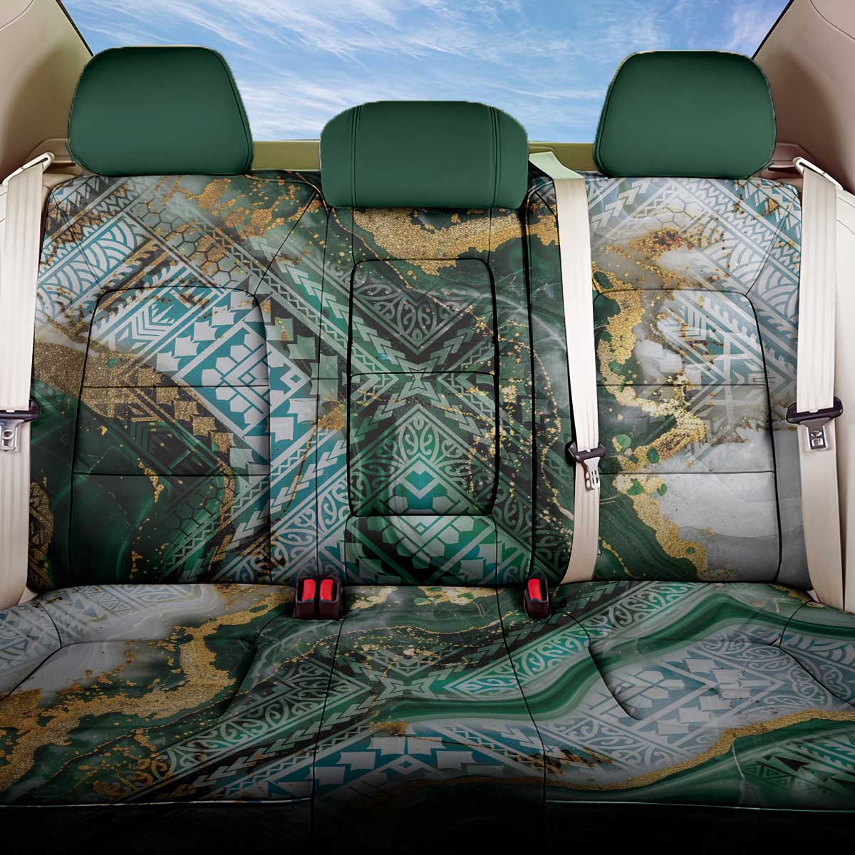Polynesian Tribal Tattoo Back Car Seat Cover Green Marble Pattern LT9 One Size Green - Polynesian Pride