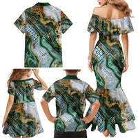 Polynesian Tribal Tattoo Family Matching Mermaid Dress and Hawaiian Shirt Green Marble Pattern LT9 - Polynesian Pride