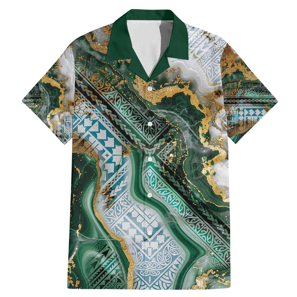 Polynesian Tribal Tattoo Family Matching Mermaid Dress and Hawaiian Shirt Green Marble Pattern LT9 Dad's Shirt - Short Sleeve Green - Polynesian Pride