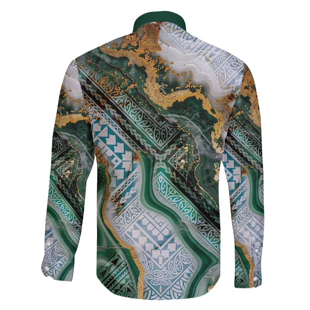 Polynesian Tribal Tattoo Family Matching Off Shoulder Short Dress and Hawaiian Shirt Green Marble Pattern LT9 - Polynesian Pride