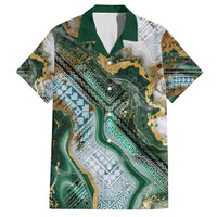 Polynesian Tribal Tattoo Family Matching Short Sleeve Bodycon Dress and Hawaiian Shirt Green Marble Pattern LT9 Dad's Shirt - Short Sleeve Green - Polynesian Pride