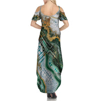 Polynesian Tribal Tattoo Family Matching Summer Maxi Dress and Hawaiian Shirt Green Marble Pattern LT9 - Polynesian Pride
