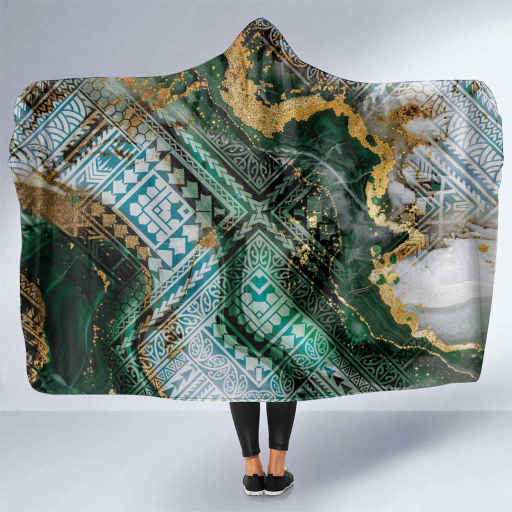Polynesian Tribal Tattoo Hooded Blanket Green Marble Pattern LT9 One Size Green - Polynesian Pride