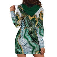Polynesian Tribal Tattoo Hoodie Dress Green Marble Pattern LT9 - Polynesian Pride