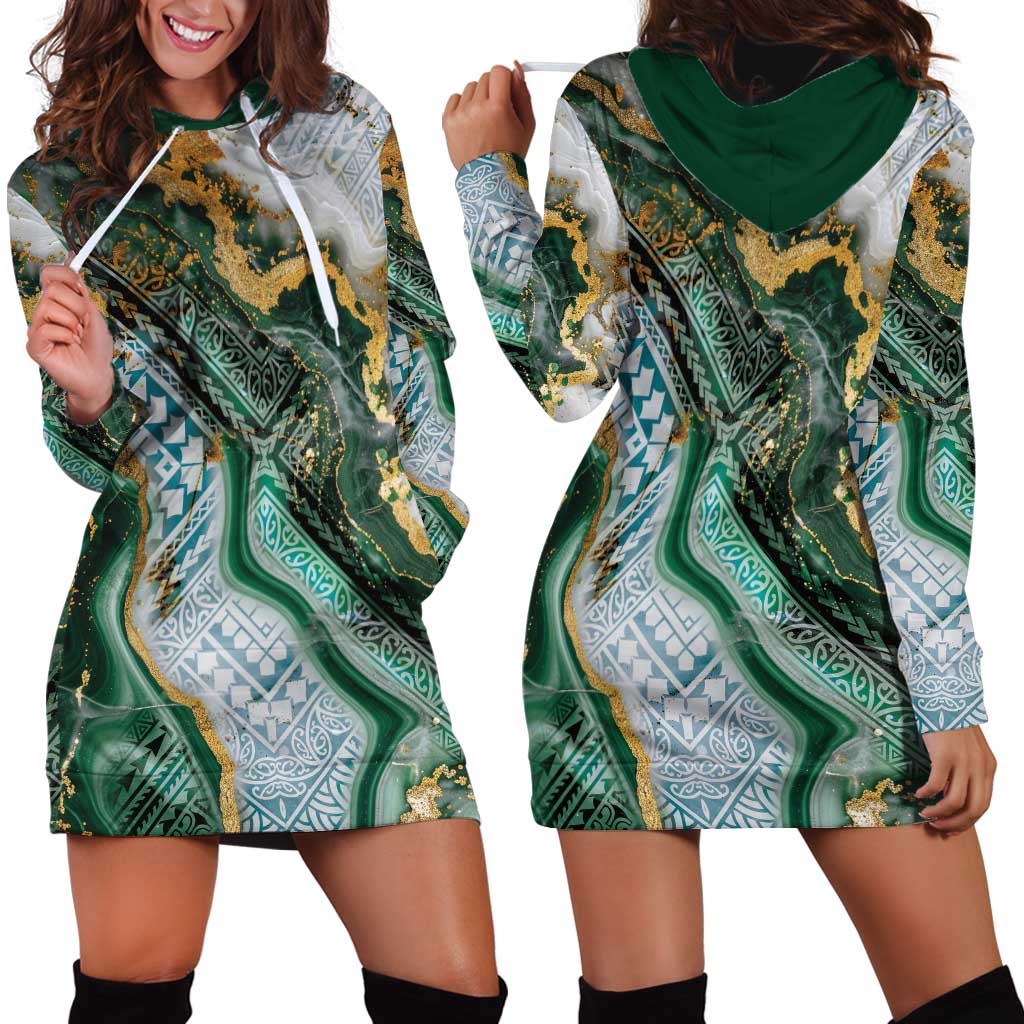 Polynesian Tribal Tattoo Hoodie Dress Green Marble Pattern LT9 - Polynesian Pride