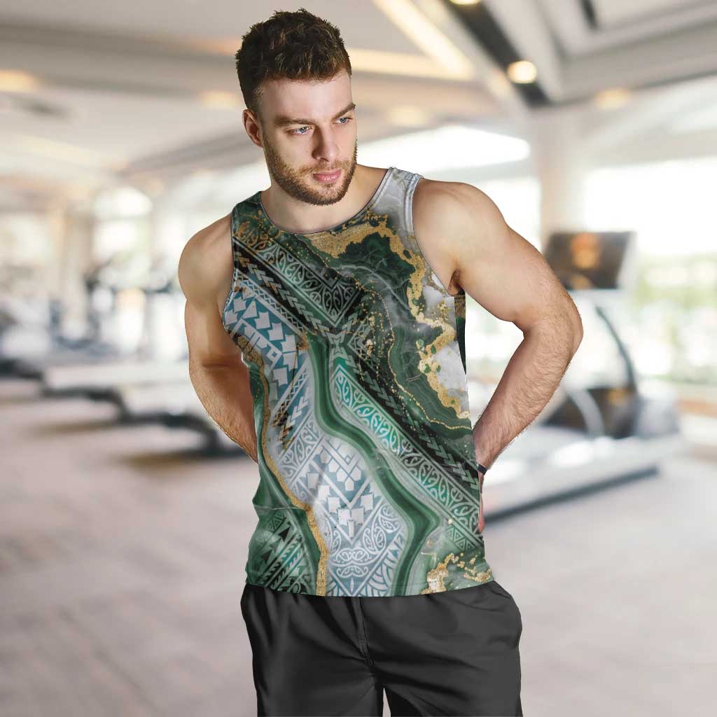 Polynesian Tribal Tattoo Men Tank Top Green Marble Pattern LT9 Green - Polynesian Pride