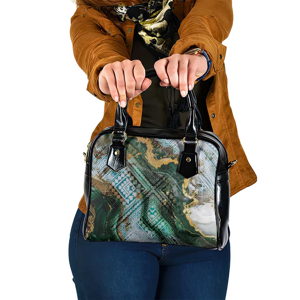 Polynesian Tribal Tattoo Shoulder Handbag Green Marble Pattern LT9 One Size Green - Polynesian Pride