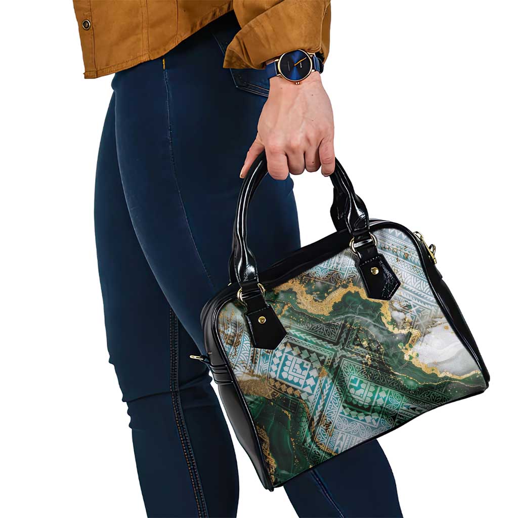 Polynesian Tribal Tattoo Shoulder Handbag Green Marble Pattern LT9 - Polynesian Pride